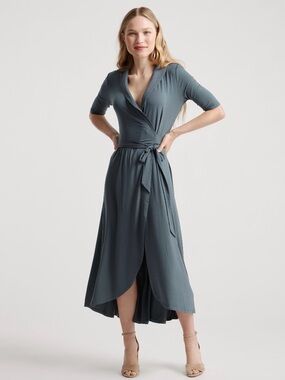 Quince Tencel Jersey Midi Wrap Dress Dark Olive Green Medium
